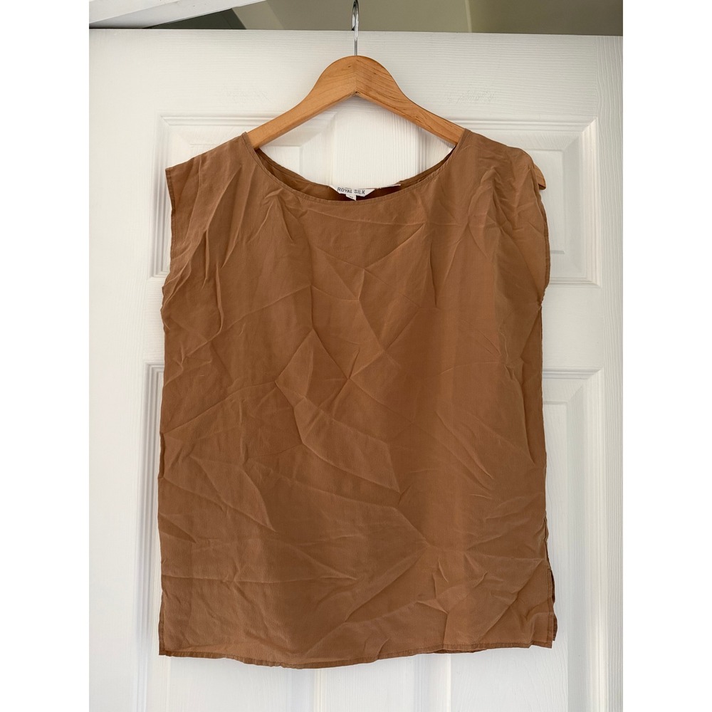 Vintage Royal Silk Neutral Sleeveless Blouse Coastalcore Cottage